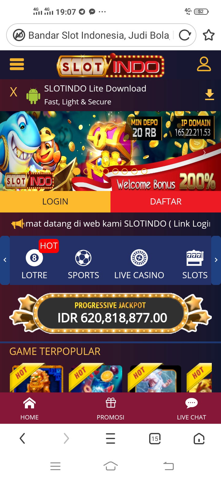 KLIK GAMBAR INI BUAT GAME BOLA Sportbook - Slotgame - Livecasino - Poker - Fishing  ( SLOTINDO WELCOME BONUS 200% ) Minimal Deposit Rp.20.000 / Minimal Withdraw Rp.50.000 Proses SuperCepat & SuperAman Menang berapapun dibayar Lunas !!