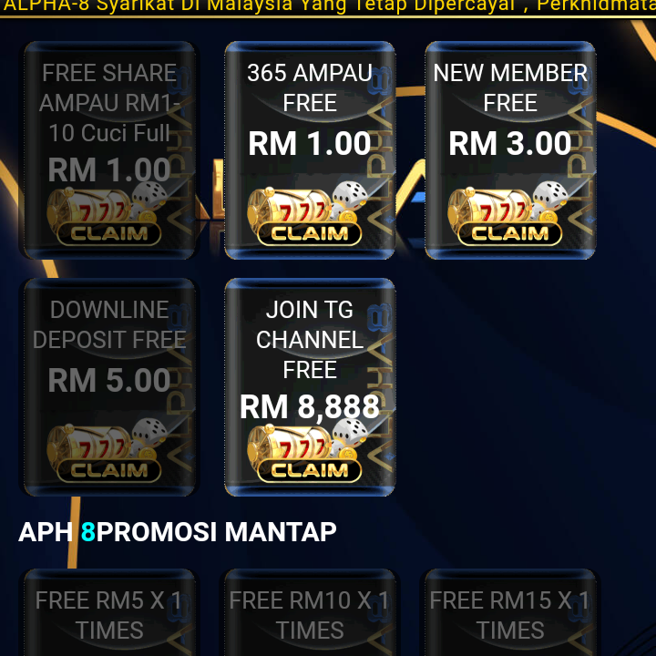 ALPHA8 FREE TANPA DEPOSIT RM3 HOT!!(NEW)