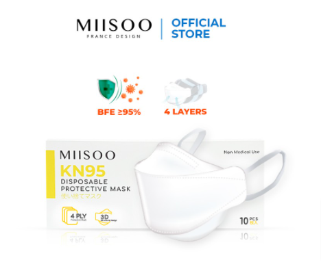 MIISOO Disposable Mask EVO N95 KN95 BFE 95% Masker Kesehatan 4ply Masker wajah KF94 IZIN RESMI BNPB