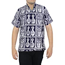 Men's Hand Batik Beach Short Sleeve Casual Hawaiian Shirt XL Navy Blue_W511