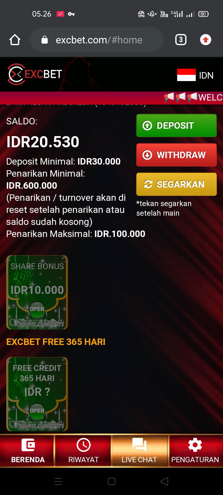 Freebet 1jt excebet