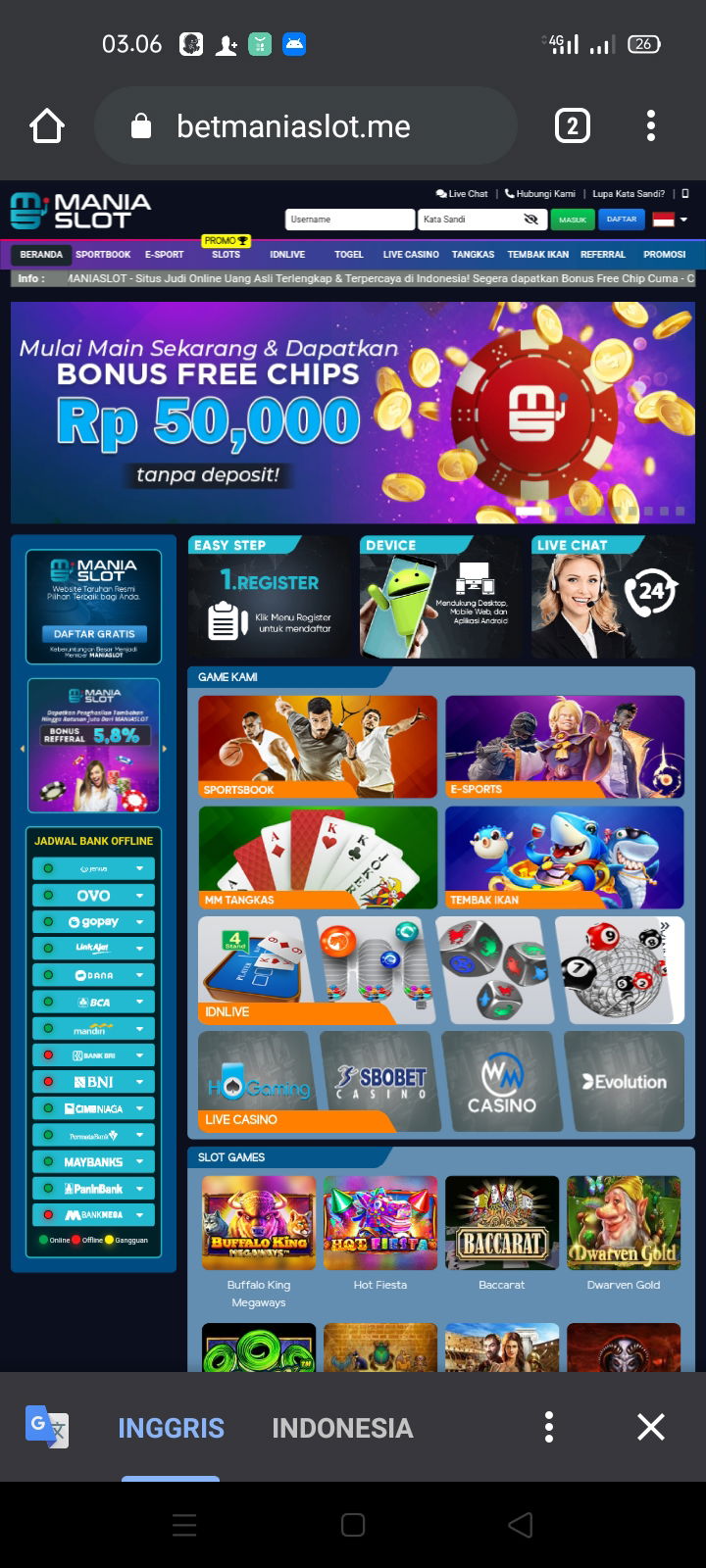 Freebet 50k maniaslot