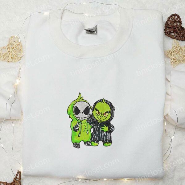 Grinch and Jack Skellington Masquerade Embroidered Shirt, Cool Halloween Shirts, Best Gifts for Halloween Lovers