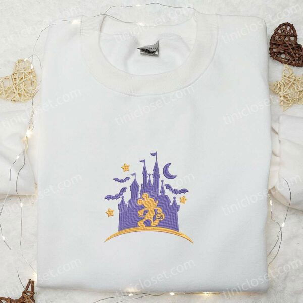 Disney Castle Mickey Halloween Embroidered Shirt, Adorable Halloween Embroidered Shirt, Disney Halloween Embroidered Shirt