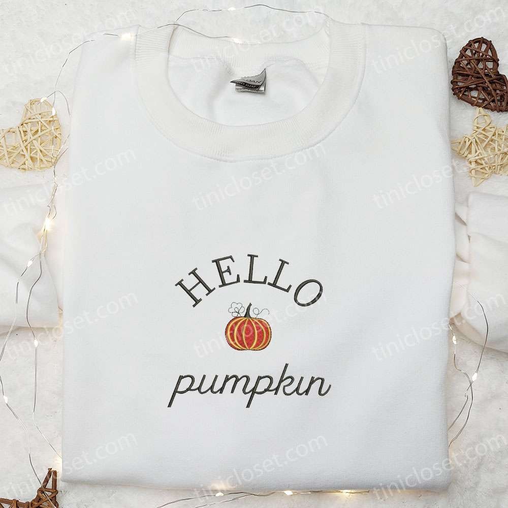 Hello Pumpkin Embroidered Sweatshirt, Halloween Embroidered Hoodie, Best Halloween Gifts