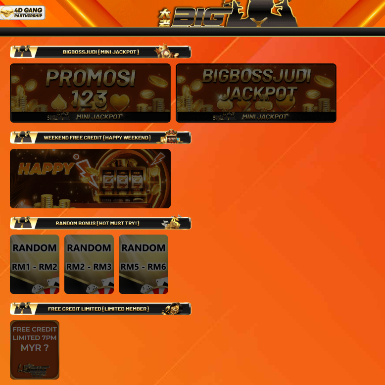 BIGBOSSJUDI  🔥 RANDOM Bonus RM 1 - RM 6 & Welcome Bonus 50% 🔥