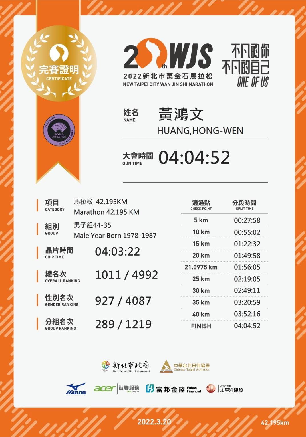 【42.195km的征途】只為累積<10馬獎>